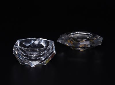 Due Grandi Posaceneri Val Saint Lambert, Modello Diamante Esagonale/ottagonale, Ottime Condizioni
