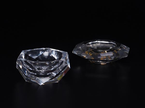 Due grandi posaceneri Val Saint Lambert, modello diamante esagonale/ottagonale, ottime condizioni