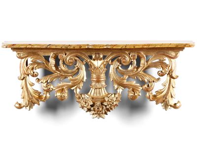Console Pensile in Legno Intagliato, Dorato con Piano Laccato. XVIII Secolo