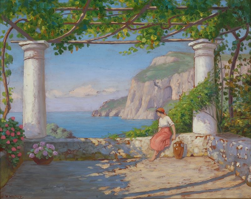 Willelm Welters : Paesaggio di Capri  - olio su cartone - Asta Pittura del XIX-XX secolo - Cambi Casa d'Aste