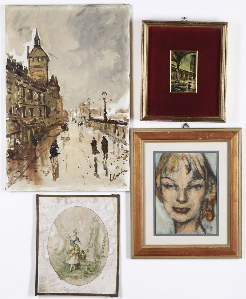 Lotto di tre dipinti ad olio e un acquerello  - Asta Pittura del XIX-XX secolo - Cambi Casa d'Aste
