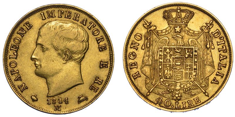 MILANO. NAPOLEONE I, 1805-1814. 40 Lire 1814 (II tipo, puntali sagomati).  - Auction Numismatics - Cambi Casa d'Aste