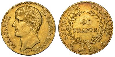 Francia. Napoleon I, 1799-1804 (primo Console). 40 Francs A. 12. Parigi.