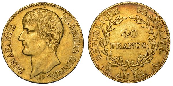 FRANCIA. NAPOLEON I, 1799-1804 (PRIMO CONSOLE). 40 Francs A. 12. Parigi.