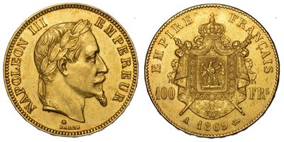 Francia. Napoleon III, 1852-1870. 100 Francs 1869. Parigi.