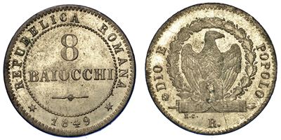 Roma. Seconda Repubblica Romana, 1848-1849. 8 Baiocchi 1849.