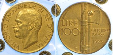 Regno D'italia. Vittorio Emanuele III di Savoia, 1900-1946. 100 Lire 1923. Fascio.