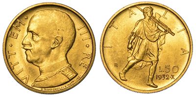 Regno D'italia. Vittorio Emanuele III di Savoia, 1900-1946. 50 Lire 1932/a. X. Littore.