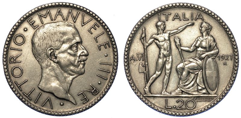 REGNO D'ITALIA. VITTORIO EMANUELE III DI SAVOIA, 1900-1946. 20 Lire 1927/A. VI. Littore.  - Auction Numismatics - Cambi Casa d'Aste