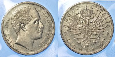 Regno D'italia. Vittorio Emanuele III di Savoia, 1900-1946. 2 Lire 1901. Aquila Sabauda.