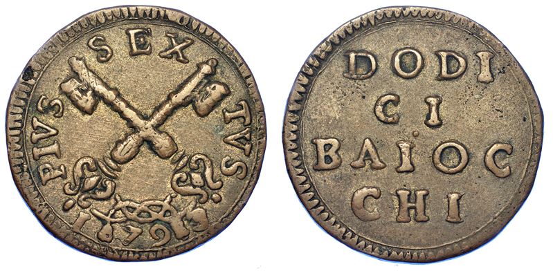 STATO PONTIFICIO. PIO VI, 1775-1799. 12 Baiocchi 1793.  - Auction Numismatics - Cambi Casa d'Aste