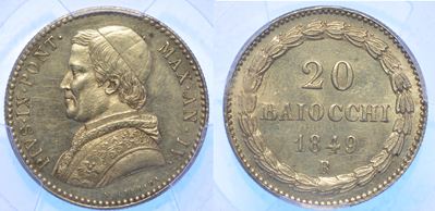 Stato Pontificio. Pio IX, 1846-1878. 20 Baiocchi 1849/a. IV.