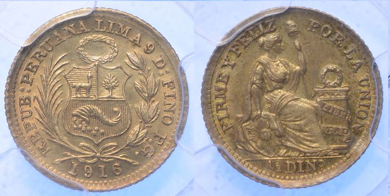 PERÙ. REPUBLICA, DAL 1821. 1/2 Dinero 1916.  - Auction Numismatics - Cambi Casa d'Aste
