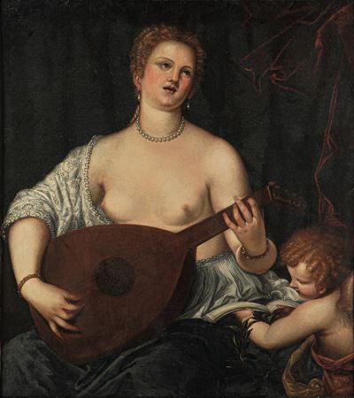 Allegoria della musica in veste di cortigiana, olio su tela