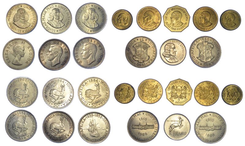 SUDAFRICA e KENYA. Lotto di quattordici monete.  - Auction Numismatics - Cambi Casa d'Aste