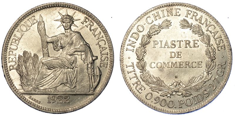 INDOCINA FRANCESE - TROISIEME REPUBLIQUE, 1871-1940. Piastre de Commerce 1922. Heaton.  - Auction Numismatics - Cambi Casa d'Aste