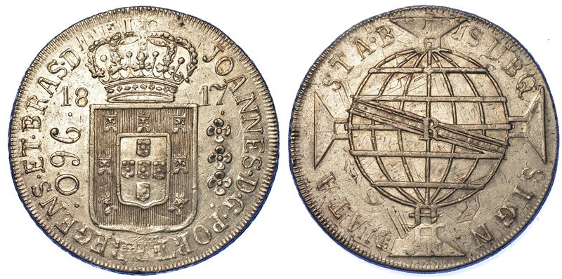 BRASILE. JOAO VI, 1816-1826. 960 Reis 1817 ribattuto su 8 reales spagnolo. Rio de Janeiro.  - Asta Numismatica - Cambi Casa d'Aste