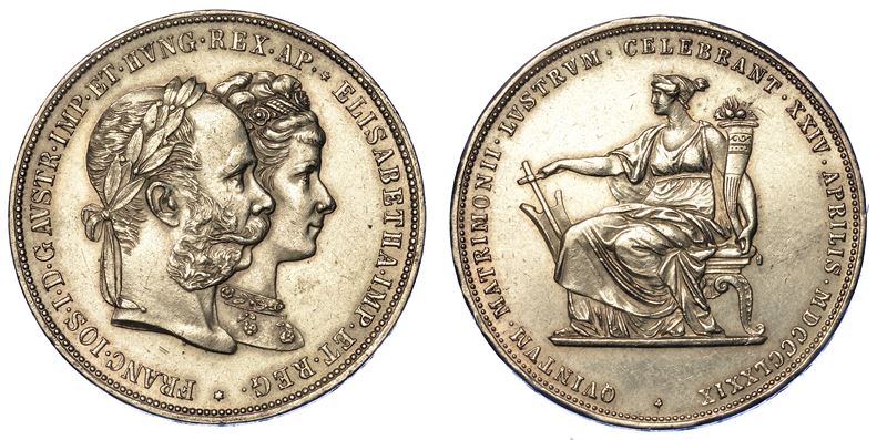 AUSTRIA. FRANZ JOSEPH, 1848-1916. 2 Gulden 1879. Per le nozze d'argento.  - Auction Numismatics - Cambi Casa d'Aste