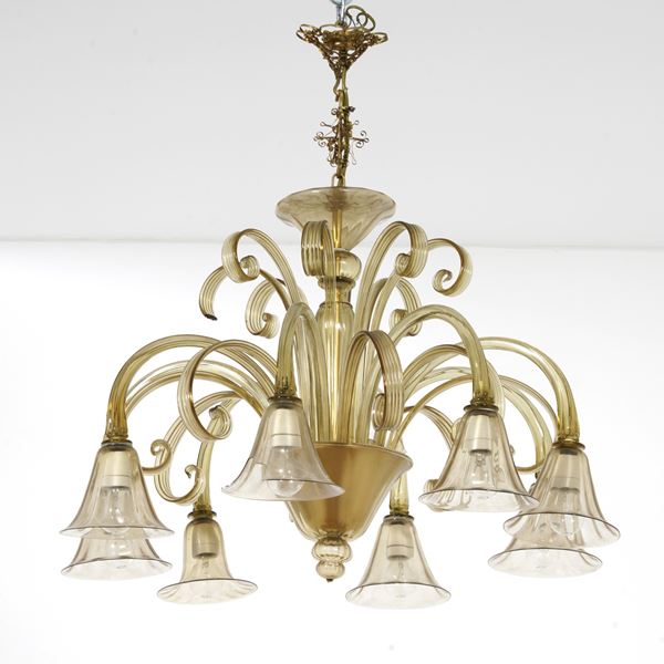 Lampadario a otto luci in vetro di Murano. XX secolo
