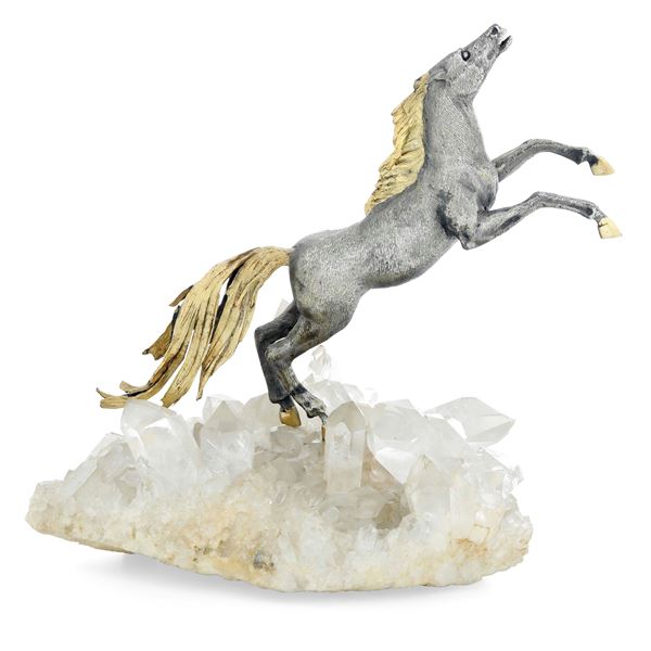 Cavallo che impenna. Argenteria artistica milanese del XX-XXI secolo. Argentiere Giuseppe Pagani
