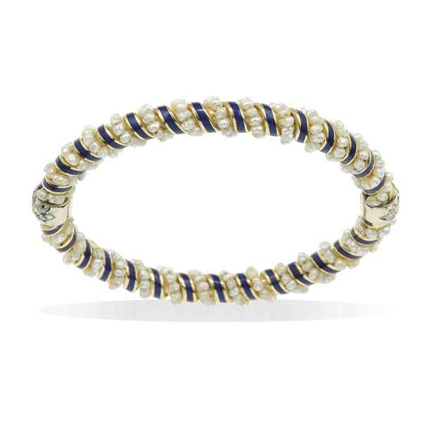 Cultured pearl and enamel bangle