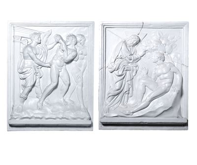 Altorilievi in gesso, Coppia di formelle raffiguranti la Creazione di Adamo e la Cacciata dal Par...