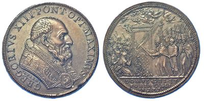 Stato Pontificio. Gregorio XIII, 1572-1585. Medaglia in Bronzo 1575/a. Jub. Riconio.