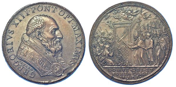 STATO PONTIFICIO. GREGORIO XIII, 1572-1585. Medaglia in bronzo 1575/A. Jub. Riconio.