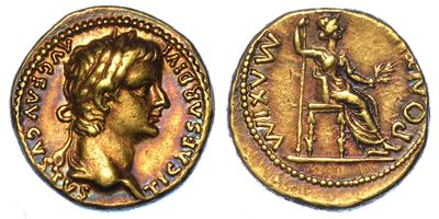 Tiberio, 14-37. Aureo, Anni 14-37. Lugdunum.