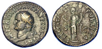 Vespasiano, 69-79. Dupondio, Anno 74.