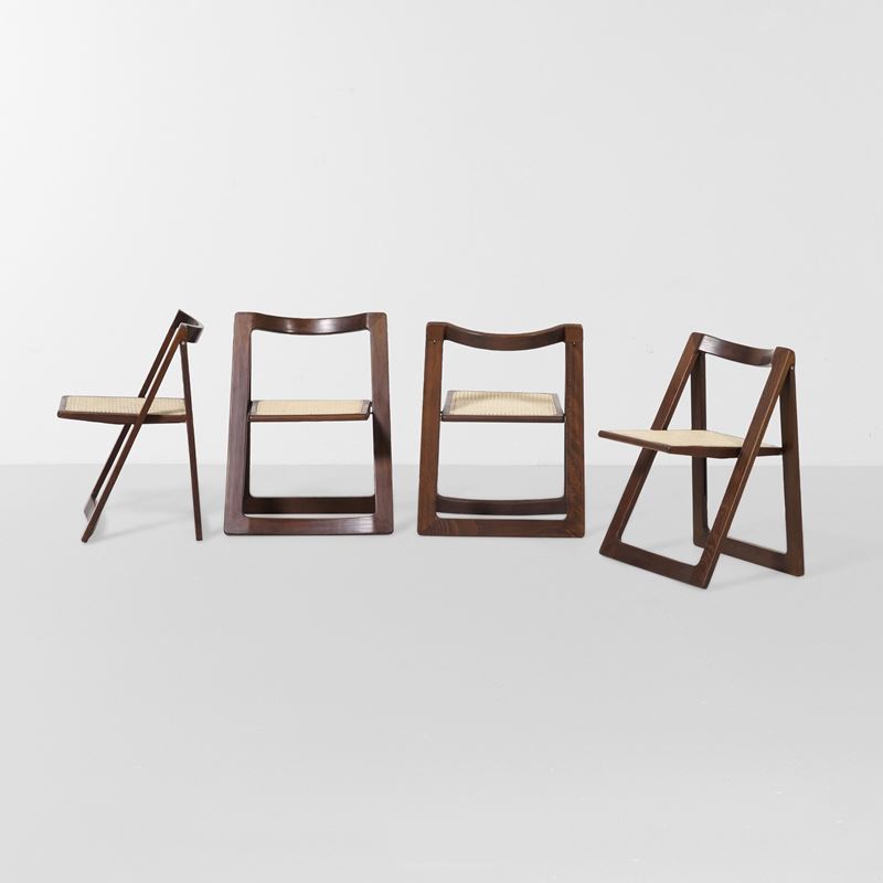 Pierangela D'Aniello e Aldo Jacober : Quattro sedie pieghevoli mod. Trieste.  - Auction Design - Cambi Casa d'Aste
