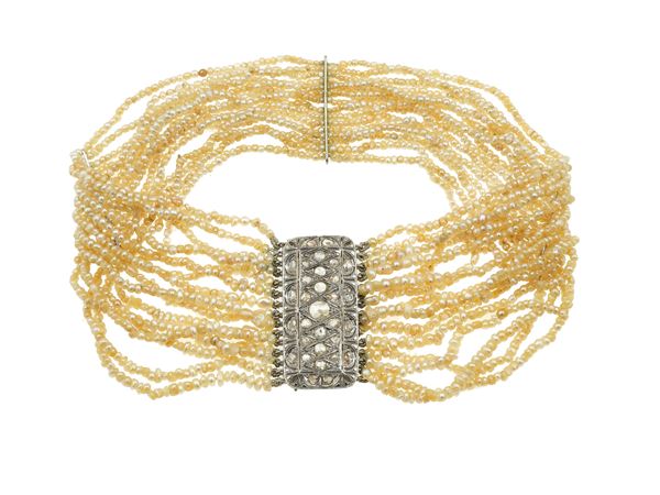 Seed pearl and old-cut diamond chocker