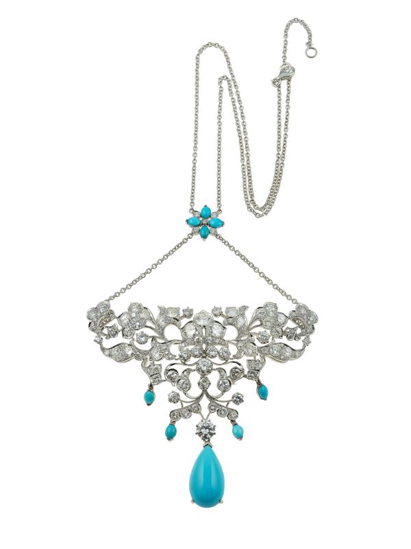 Girocollo con diamanti e turchesi