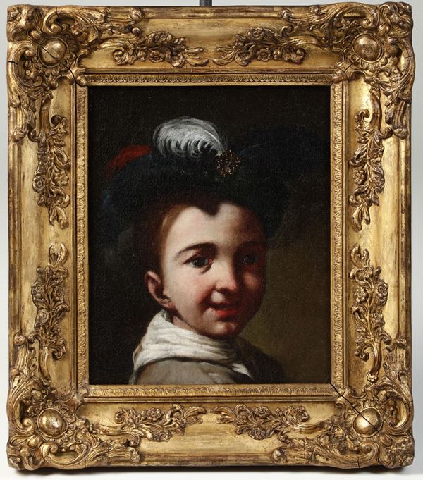 Ritratto di bambino con cappello piumato