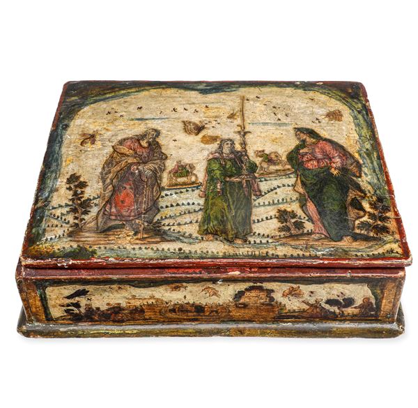 Scatola in legno laccato e decorato ad arte povera. Veneto, XVIII secolo
