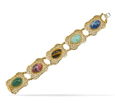 Bracciale in oro giallo 750/1000 con pietre dure cabochon