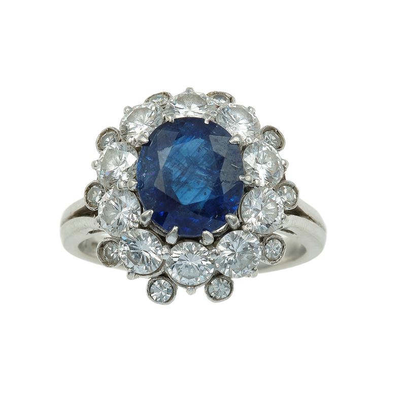 Sapphire, diamond and platinum ring  - Auction Jewels - Cambi Casa d'Aste