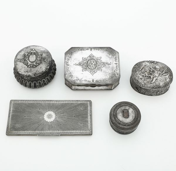 Lotti di 5 scatole. Argenteria italiana del XX secolo