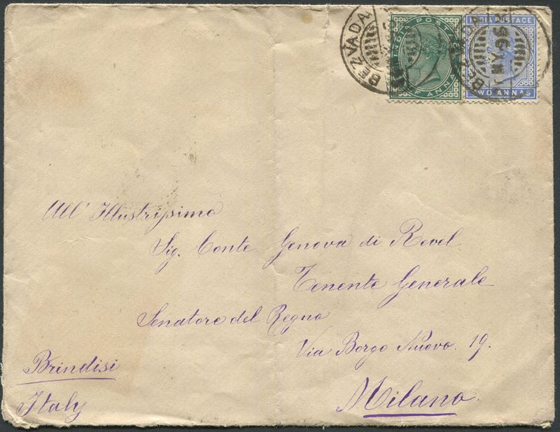 1896, India, busta affrancata con 1/2 anna e due anna di India (S.G. 33, 37).  - Asta Storia Postale e Filatelia - Cambi Casa d'Aste
