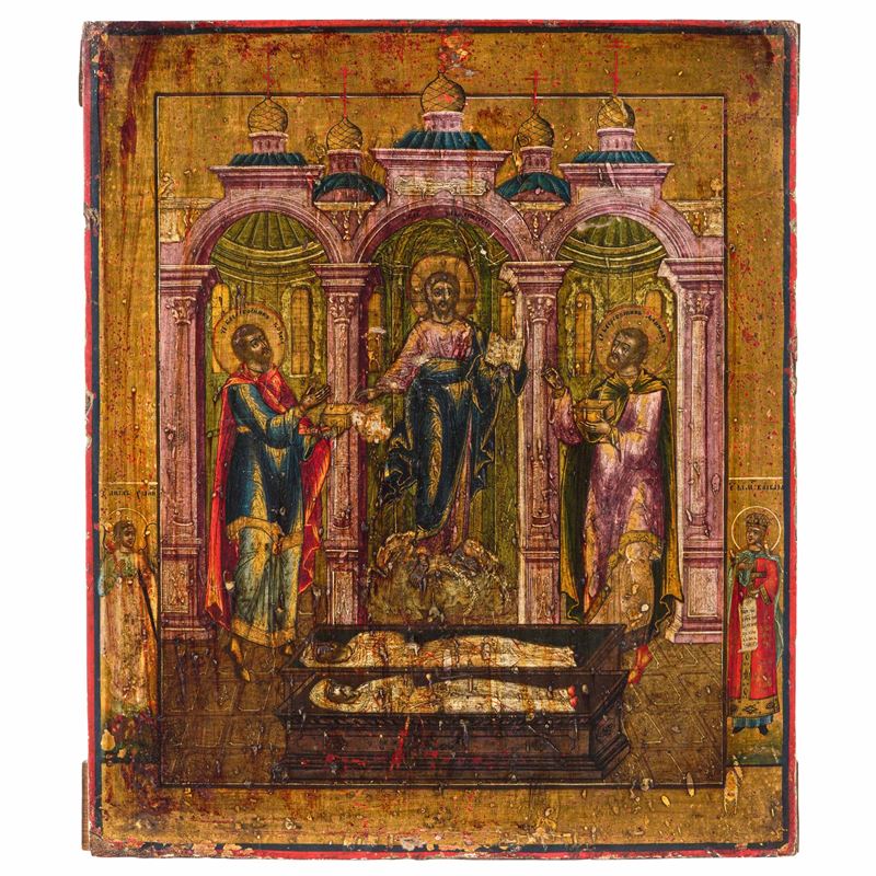 Icona Cristo e Santi. Area Balcanica, XIX secolo  - Auction Collectible Silverware | Antique - I - Cambi Casa d'Aste