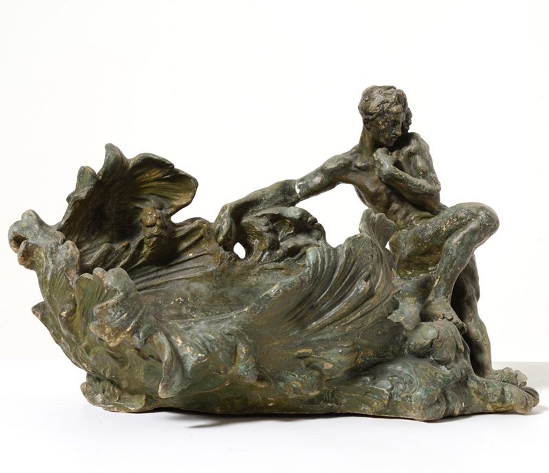 Centrotavola a foggia di foglie e figura femminile. XX secolo  - Auction Antiquariato - Cambi Casa d'Aste