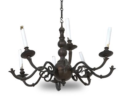 Lampadario Olandese a Sei Luci in Metallo. XX Secolo
