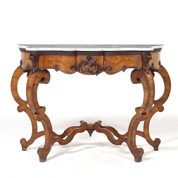 Consolle Luigi Filippo in legno lastronato. XIX secolo