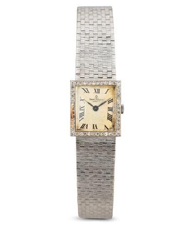 Orologio in Oro Bianco 18k Carica Manuale con Ghiera in Brilllanti, Bracciale Integrato, 22x20 MM