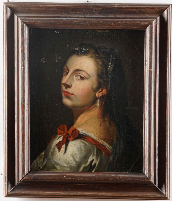 Scuola del XVIII secolo Ritratto di donna con orecchino di perla