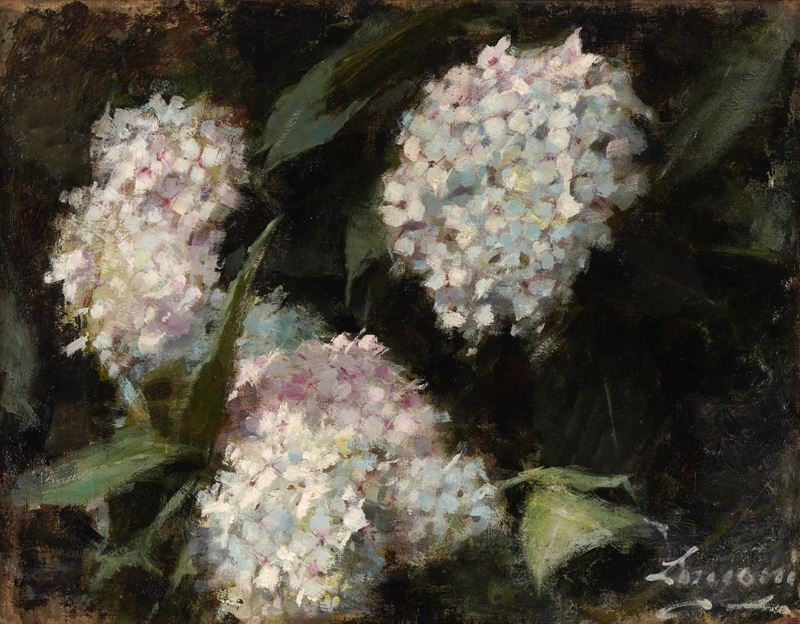 Emilio Longoni : Ortensie (1885 ca.)  - Olio su tela - Auction 19th and 20th Century Paintings - Cambi Casa d'Aste