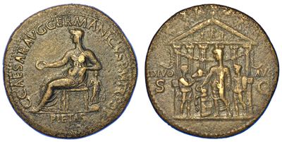 Caligola, 37-41. Sesterzio, Anni 37-38.
