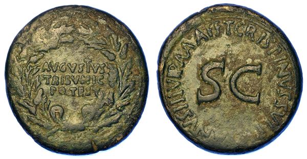OTTAVIANO AUGUSTO, 27 a.C. - 14 d.C. Dupondio, anno 18 a.C. T. Quinctius Crispinus Sulpicianus.