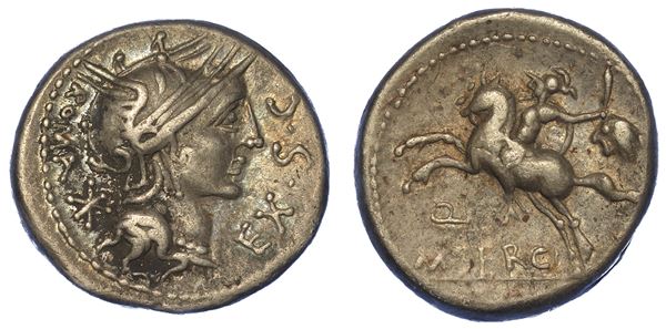 SERGIA. M. Sergius Silus, 116-115 a.C. Denario.