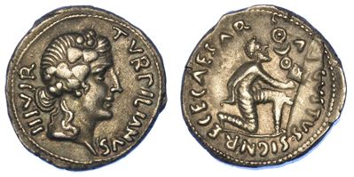 Ottaviano Augusto, 27 a.C. - 14 D.C. Denario. P. Petronio Turpilianus, 19 a.C.